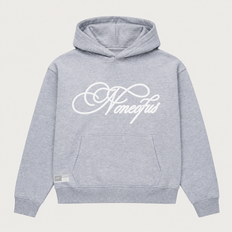 GREY SCRIPT HOODIE