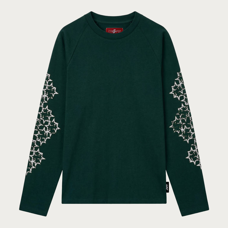 DARK GREEN/WHITE STAR LONGSLEEVE