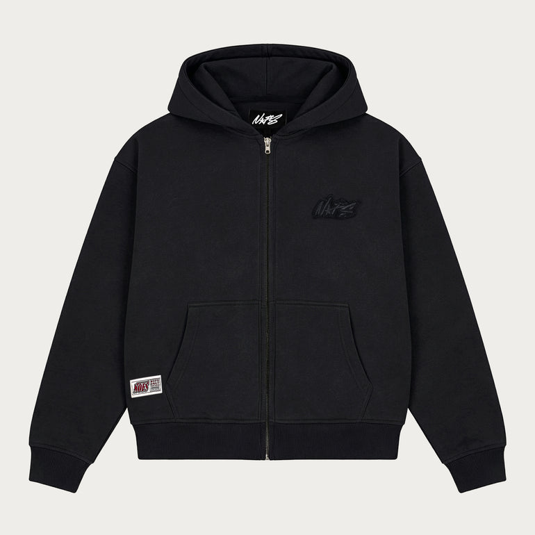 BLACK BASIC ZIP HOODIE