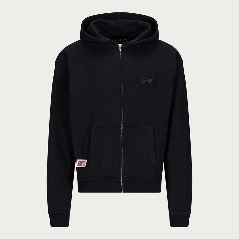 BLACK BASIC ZIP HOODIE