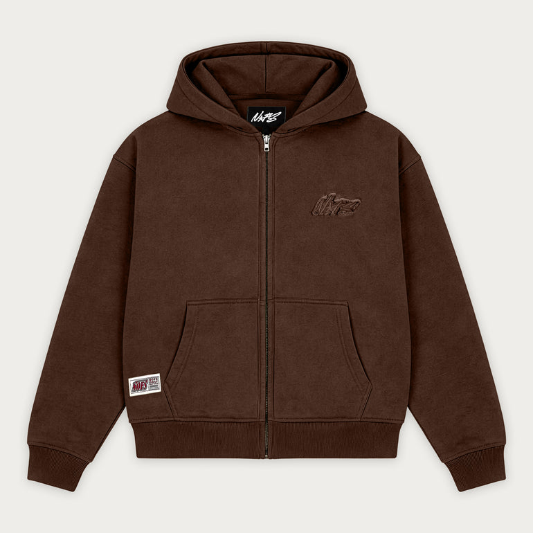 BROWN BASIC ZIP HOODIE