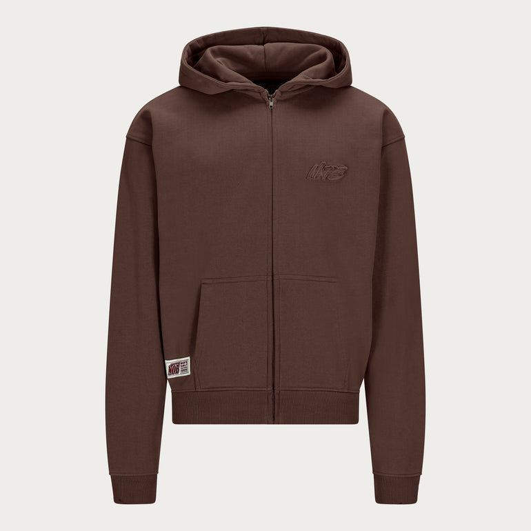 BROWN BASIC ZIP HOODIE