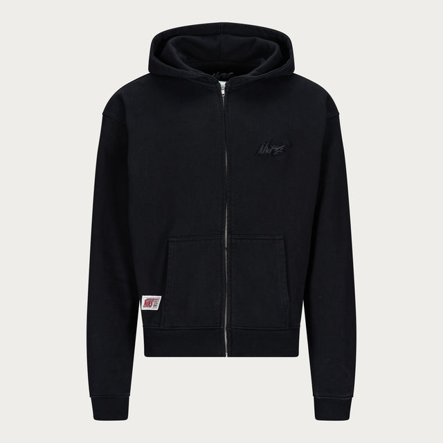 BLACK BASIC ZIP HOODIE